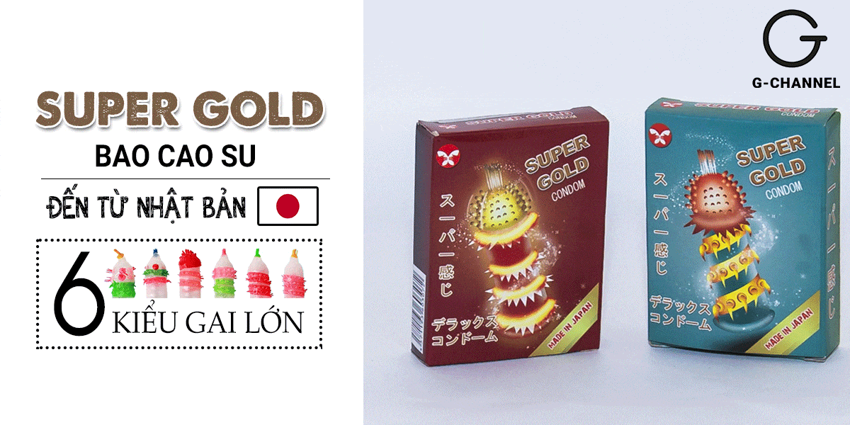 Đại lý Bao cao su Super Gold - Gân và gai siêu lớn - Hộp 2 cái chính hãng Đại lý Bao cao su Super Gold - Gân và gai siêu lớn - Hộp 2 cái chính hãng