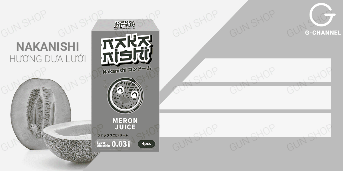 Phân phối Bao cao su Nakanishi - Siêu mỏng 0.03mm - Hương dưa lưới - Hộp 4 cái mới nhất Phân phối Bao cao su Nakanishi - Siêu mỏng 0.03mm - Hương dưa lưới - Hộp 4 cái mới nhất