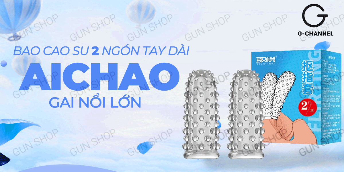 Bỏ sỉ Bao cao su 2 ngón tay dài Aichao - Gai nổi lớn - Hộp 2 cái chính hãng Bỏ sỉ Bao cao su 2 ngón tay dài Aichao - Gai nổi lớn - Hộp 2 cái chính hãng